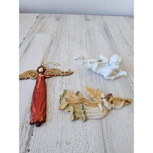 Vintage angel cherub ornament clip set flowers trumpet Xmas tree